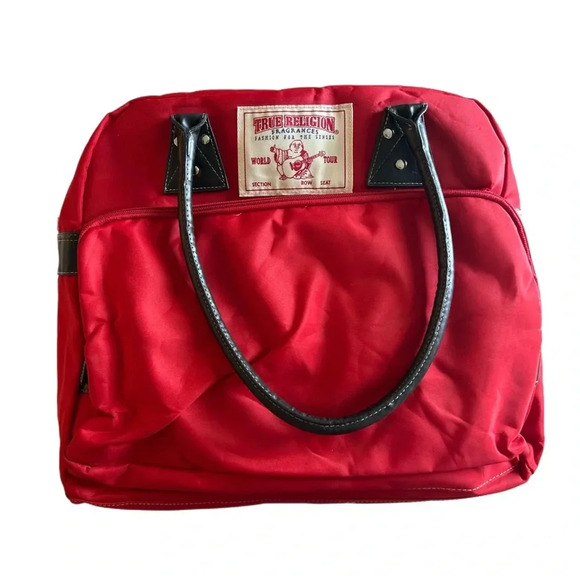 True Religion Red Bag Shoulder Purse Large Tote Travel Bag Fragrances Storage - Picture 1 of 7